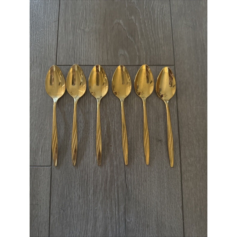6 PCs International Silver American Flair Gold  Teaspoons‎